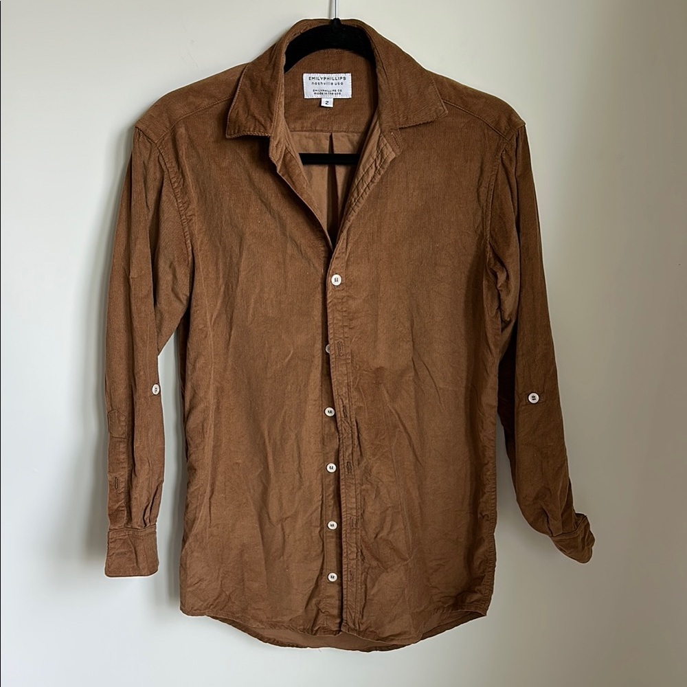 Emily Phillips Nashville USA micro corduroy shirt in nutmeg Size 2 EUC
